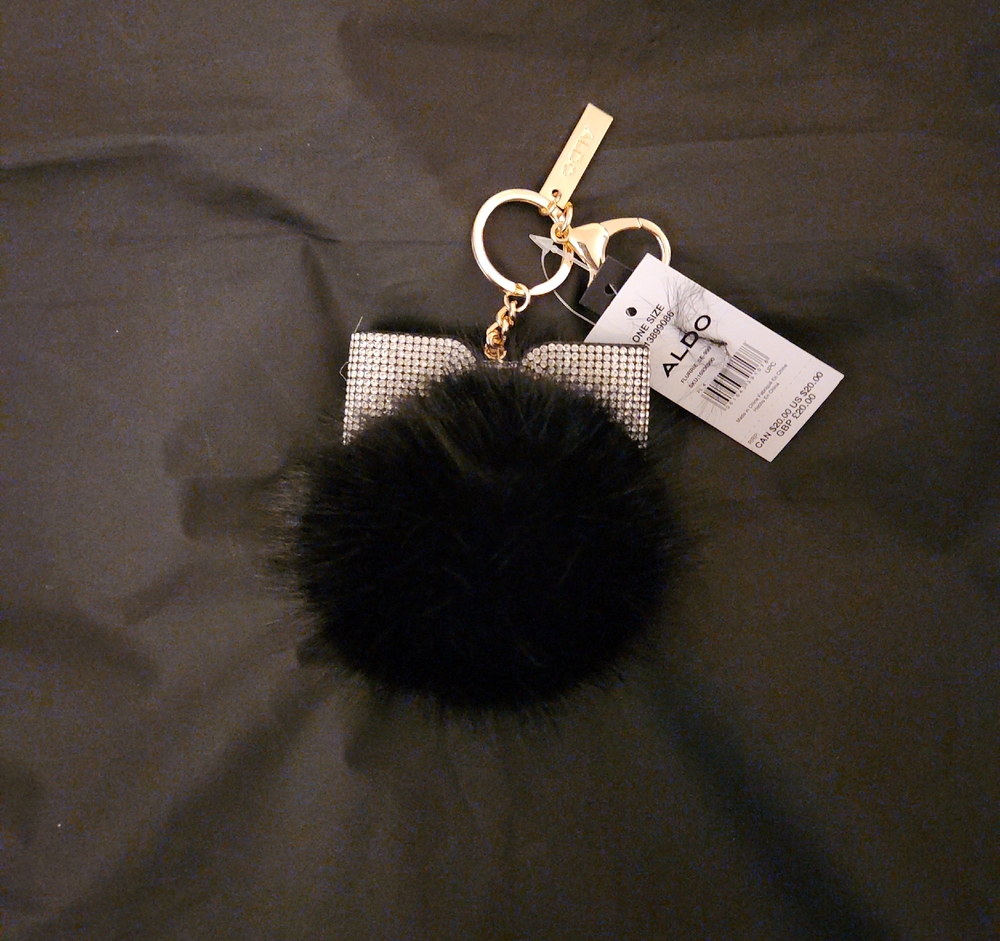 Aldo Black Pom-Pom Key Holder with Gold Accents